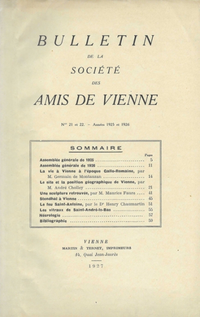 Bulletin des Amis de Vienne N° 21-22 de 1925-26