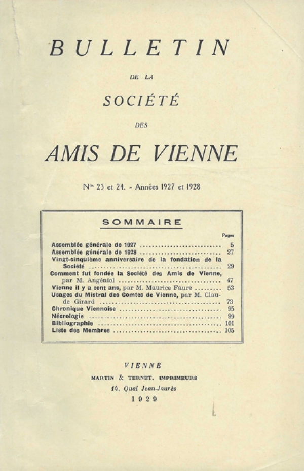Bulletin des Amis de Vienne N° 23-24 de 1927-28