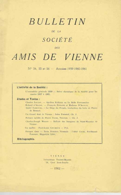 Bulletin des Amis de Vienne n° 54-55-56 de 1959-60-61
