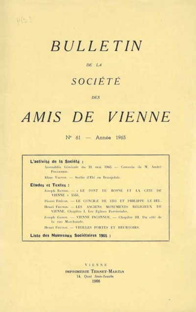 Bulletin des Amis de Vienne n° 61 de 1965